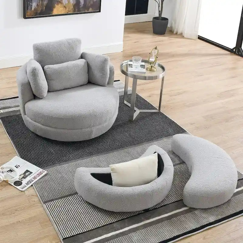 Fauteuil pivotant surdimensionné 39W, pouf de rangement lune, causeuse pivotante circulaire, fauteuils baquets, canapé douillet, chaise longue, 4 oreillers