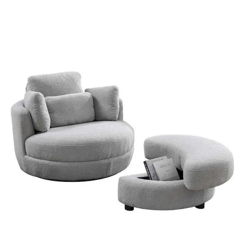 Fauteuil pivotant surdimensionné 39W, pouf de rangement lune, causeuse pivotante circulaire, fauteuils baquets, canapé douillet, chaise longue, 4 oreillers