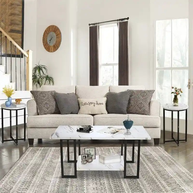 Ensemble de 3 tables basses de style moderne avec 2 tables d'appoint, ensemble de 3 tables de salon avec plateau en faux marbre