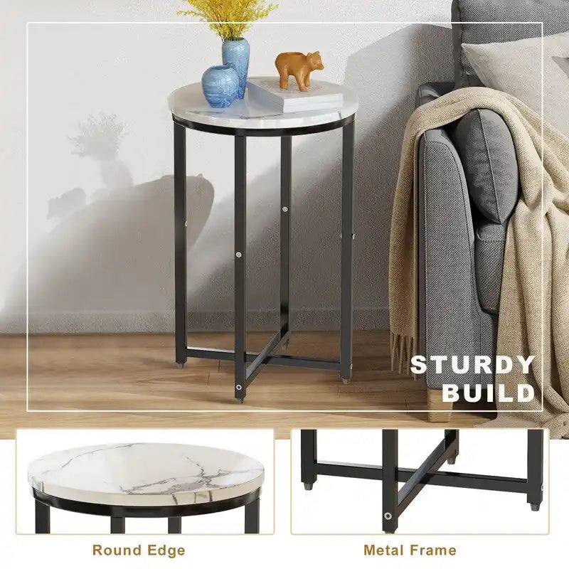 Ensemble de 3 tables basses de style moderne avec 2 tables d'appoint, ensemble de 3 tables de salon avec plateau en faux marbre