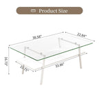 Table basse rectangulaire, plateau en verre trempé avec pieds en métal blanc, table moderne pour salon, verre transparent