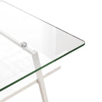 Table basse rectangulaire, plateau en verre trempé avec pieds en métal blanc, table moderne pour salon, verre transparent