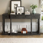 Console de style rétro pour entrée, salon ou chambre, avec 4 tiroirs de rangement et 1 étagère