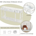 Console de style rétro pour entrée, salon ou chambre, avec 4 tiroirs de rangement et 1 étagère