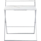 Bureau informatique compact pliable à 2 niveaux, plateau en marbre avec cadre argenté