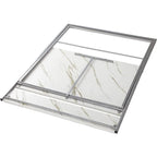 Bureau informatique compact pliable à 2 niveaux, plateau en marbre avec cadre argenté