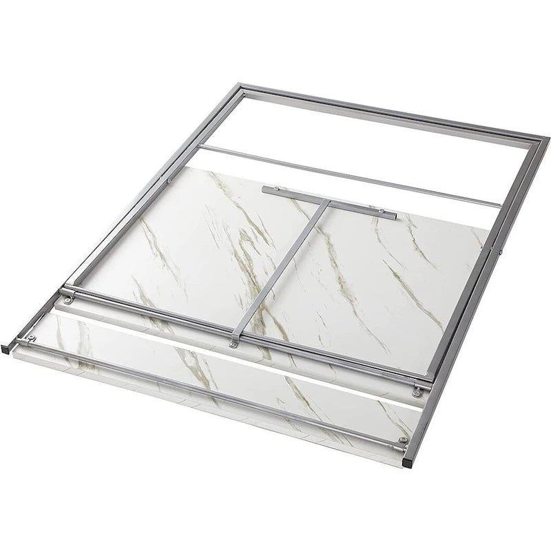 Bureau informatique compact pliable à 2 niveaux, plateau en marbre avec cadre argenté