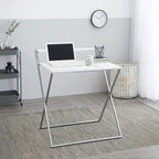 Bureau informatique compact pliable à 2 niveaux, plateau en marbre avec cadre argenté
