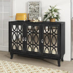 Buffet 3 portes avec miroirs et poignées argentées pour salon et salle à manger