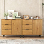 Meuble de Rangement avec 3 Tiroirs et Étagère Réglable, Meuble Mid-Century avec Porte, Meuble d'Appoint, Couleur Bois Naturel
