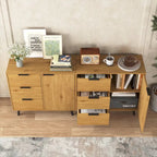 Meuble de Rangement avec 3 Tiroirs et Étagère Réglable, Meuble Mid-Century avec Porte, Meuble d'Appoint, Couleur Bois Naturel