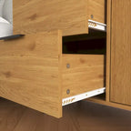 Meuble de Rangement avec 3 Tiroirs et Étagère Réglable, Meuble Mid-Century avec Porte, Meuble d'Appoint, Couleur Bois Naturel