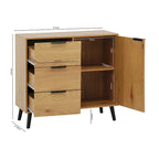 Meuble de Rangement avec 3 Tiroirs et Étagère Réglable, Meuble Mid-Century avec Porte, Meuble d'Appoint, Couleur Bois Naturel