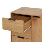 Meuble de Rangement avec 3 Tiroirs et Étagère Réglable, Meuble Mid-Century avec Porte, Meuble d'Appoint, Couleur Bois Naturel