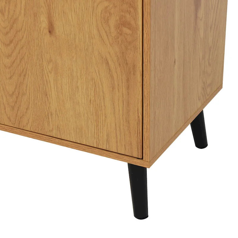 Meuble de Rangement avec 3 Tiroirs et Étagère Réglable, Meuble Mid-Century avec Porte, Meuble d'Appoint, Couleur Bois Naturel