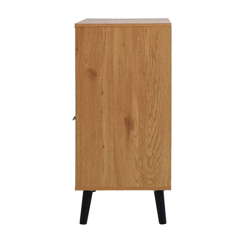 Meuble de Rangement avec 3 Tiroirs et Étagère Réglable, Meuble Mid-Century avec Porte, Meuble d'Appoint, Couleur Bois Naturel