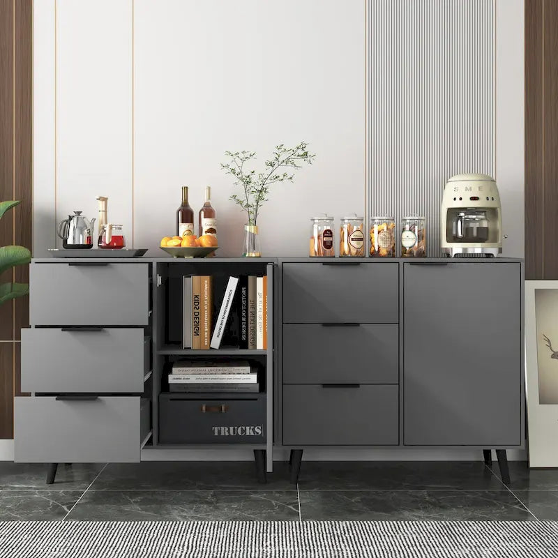 Meuble de Rangement avec 3 Tiroirs et Étagère Réglable, Meuble Mid-Century avec Porte, Meuble d'Appoint, Couleur Bois Naturel