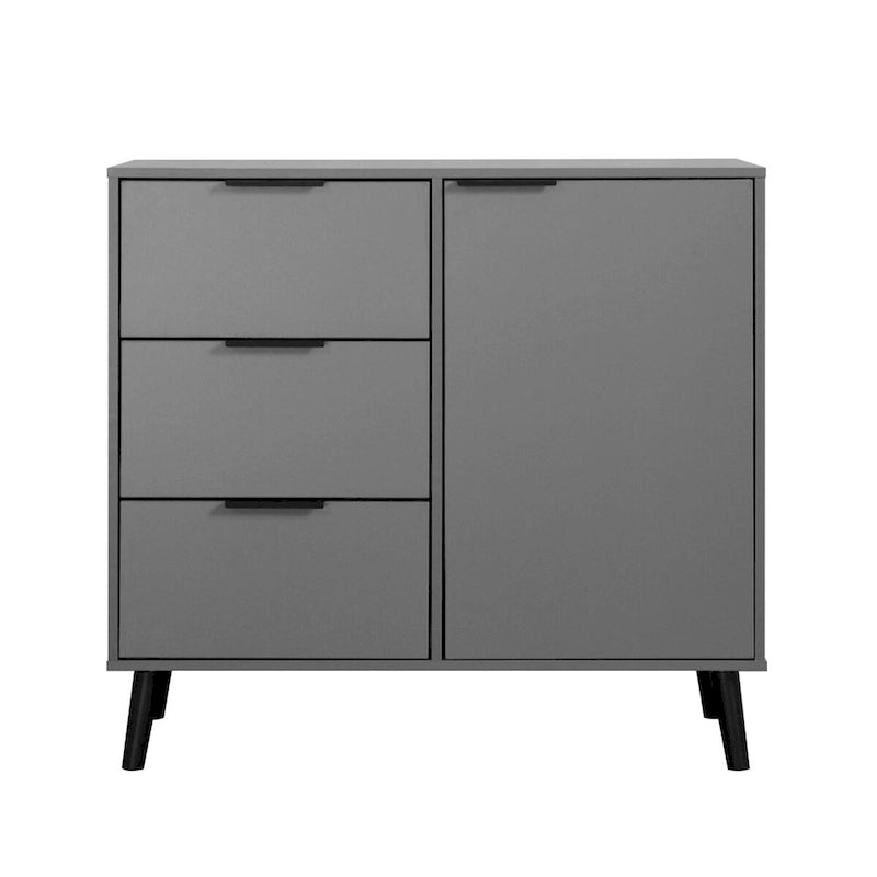 Meuble de Rangement avec 3 Tiroirs et Étagère Réglable, Meuble Mid-Century avec Porte, Meuble d'Appoint, Couleur Bois Naturel
