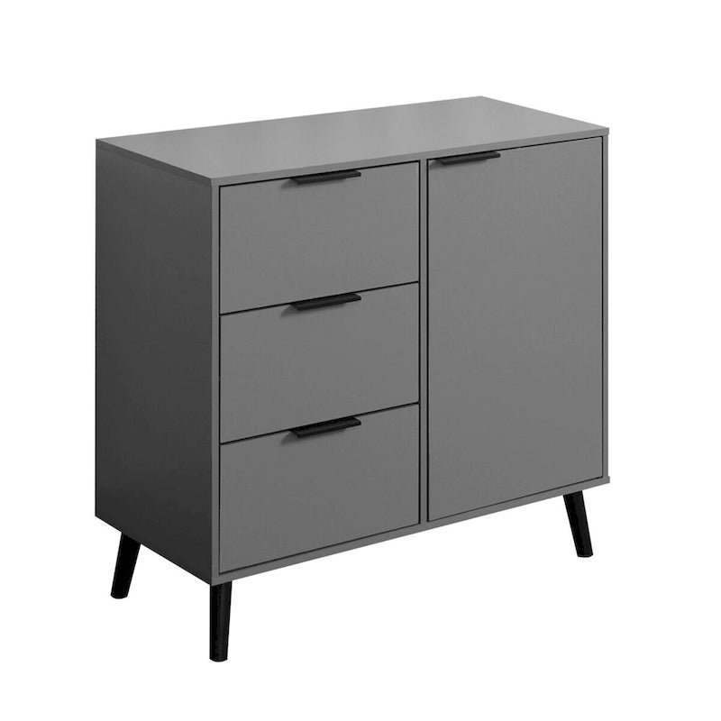 Meuble de Rangement avec 3 Tiroirs et Étagère Réglable, Meuble Mid-Century avec Porte, Meuble d'Appoint, Couleur Bois Naturel