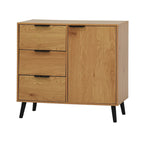 Meuble de Rangement avec 3 Tiroirs et Étagère Réglable, Meuble Mid-Century avec Porte, Meuble d'Appoint, Couleur Bois Naturel