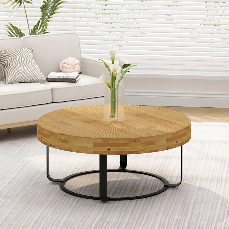 Table basse moderne ronde en bois sculpté