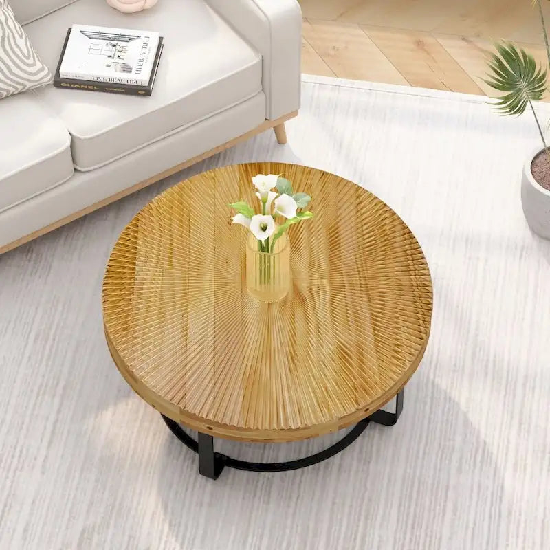 Table basse moderne ronde en bois sculpté