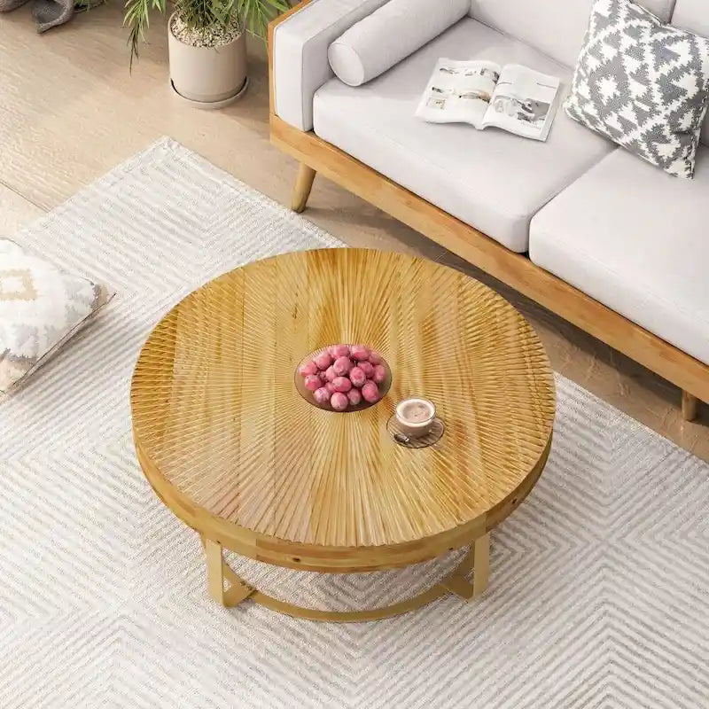 Table basse moderne ronde en bois sculpté
